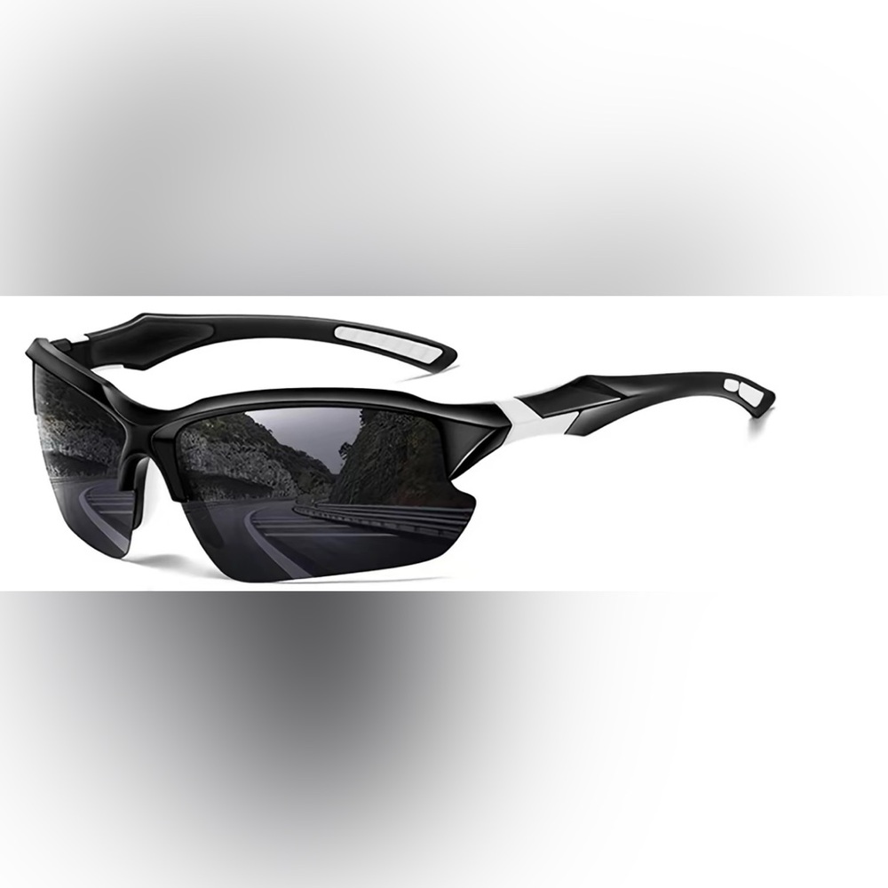 Black and White Sports Sunglasses with Black Tinted Lenses